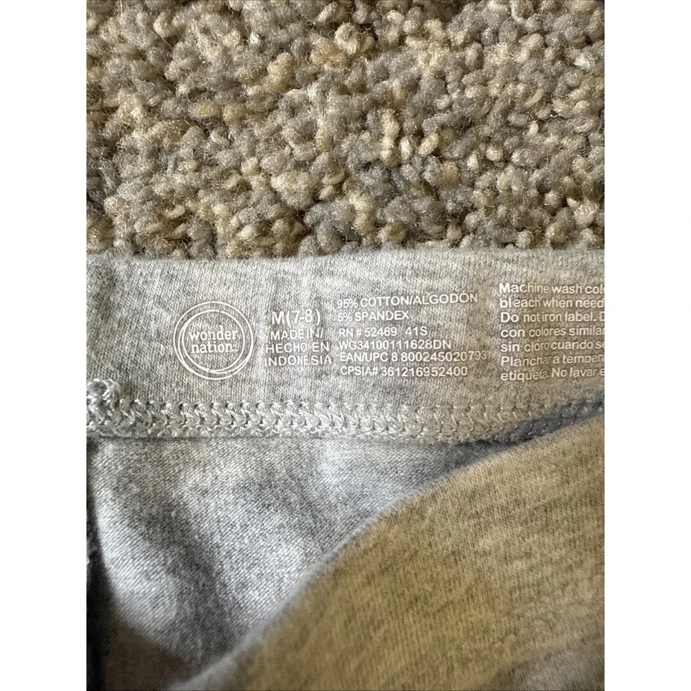 Wonder Nation Girl's Gray Cotton Full Length‎ Leggings Size M 7-8